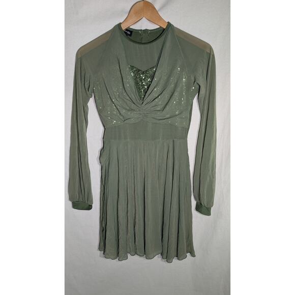 Alexandra Collection Long Sleeve Sequin Gathered Panel Dress Sz M Dance Balet - Picture 1 of 10